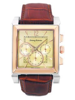 Mens Rose Gold & Brown Leather Watch by Tommy Bahama