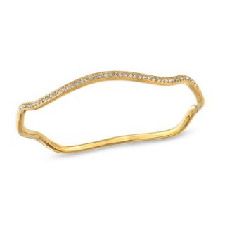 Crystal Wavy Bangle Bracelet in Brass with 18K Gold Plate   7.5