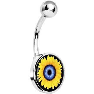 Yellow Sunflower Belly Ring Body Piercing Barbells Jewelry