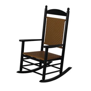 POLYWOOD Black/Tigerwood Recycled Plastic Woven Seat Outdoor Rocking Chair