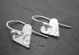 silver textured heart earrings by lucy kemp jewellery