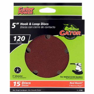 Gator 15 Pack 120 Grit 5 in W x 5 in L 5 Hole Hook and Loop Sanding Disc Sandpaper