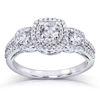 Annello 14k White Gold 1 ct TDW Three Stone Diamond Cluster Engagement Ring (H I, I1 I2) Annello Engagement Rings