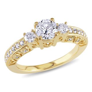Miadora 10k Yellow Gold 1ct TDW Diamond 3 stone Engagement Ring (H I, I2 I3) Miadora Engagement Rings