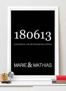 personalised wedding date and name print by i love art london