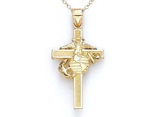 14kt Yellow Gold Large US Marine Corp Cross Pendant w/Chain Finejewelers Jewelry