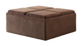 HOMELEGANCE 468CP Textured Plush Microfiber Storage Ottoman with Four Flip Top Tray Inserts and Casters, Dark Brown   Ottoman With Storage And Cocktail