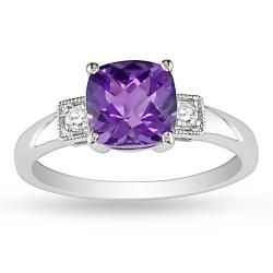 Miadora 10k White Gold Purple Square Amethyst and Diamond Fashion Ring Miadora Gemstone Rings