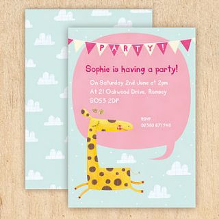 personalised giraffe party invitations by made by ellis