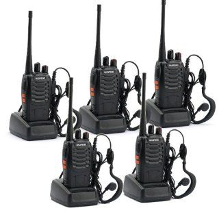 5 Pack BaoFeng BF 888S Long Range UHF 400 470 MHz 5W CTCSS DCS Portable Handheld 2 way Ham Radio with Original Earpiece *5 pcs + Baofeng Programming Cable (Support WIN7, 64 Bit)*  Two Way Radio Headsets 