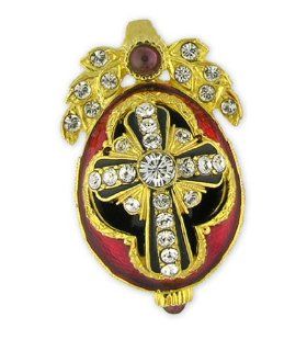 Authentic Handmade in Faberge Style Russian Imperial Red Egg Cross Pendant Collectible Figurines Kitchen & Dining