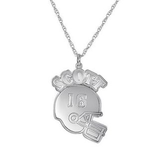 Personalized Name and Number Helmet Pendant in 10K White Gold (8