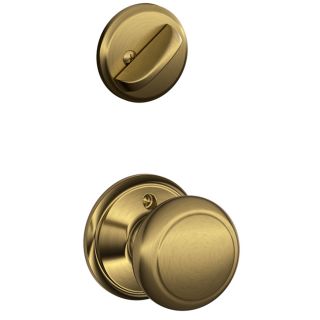 Schlage 1 3/8 in to 1 3/4 in Antique Brass Andover Single Cylinder Knob Door Handleset Interior Pack