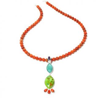 Jay King Multigemstone Pendant with 27 1/2" Orange Coral Necklace