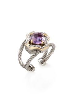 Amethyst & Diamond Curved Cross Ring by Charriol