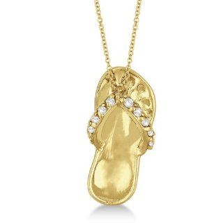 Flip Flop Shaped Diamond Pendant Necklace 14k Yellow Gold Hawaiian Slipper With chain (0.15ct) Allurez Jewelry