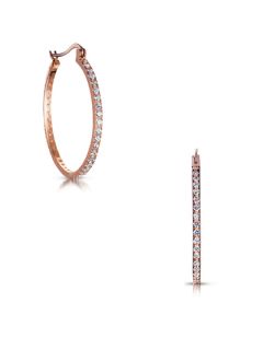 Rose Gold & Pave CZ Hoop Earrings by Genevive Jewelry