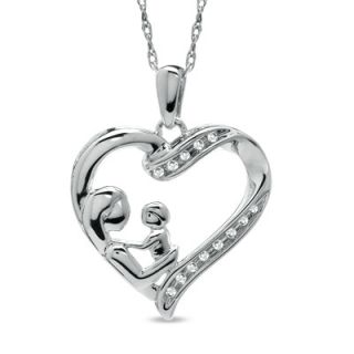 10 CT. T.W. Diamond Motherly Love Heart Pendant in Sterling Silver