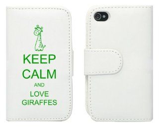 White Apple iPhone 5 5S 5LP487 Leather Wallet Case Cover Green Keep Calm and Love Giraffes Cell Phones & Accessories