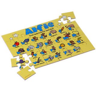 personalised wooden alphabet puzzle by meenymineymo