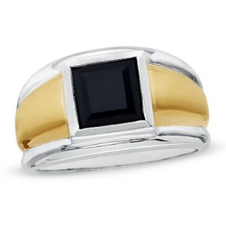 Mens Square Onyx Ring in 14K Gold and Sterling Silver   Zales