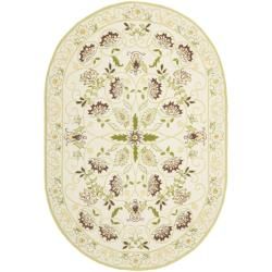 Hand hooked Bedford Ivory/ Green Wool Rug (4'6 x 6'6 Oval) Safavieh Round/Oval/Square