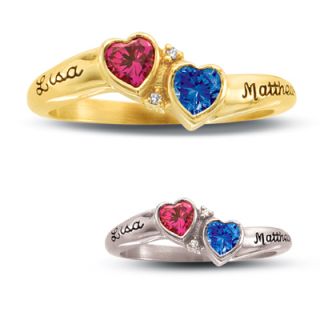 10K Gold Synthetic Birthstone and Cubic Zirconia Couples Valentine
