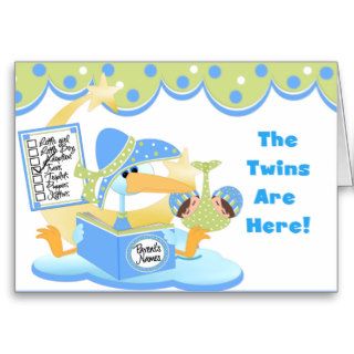 Stork White Twins Cards and Stickers