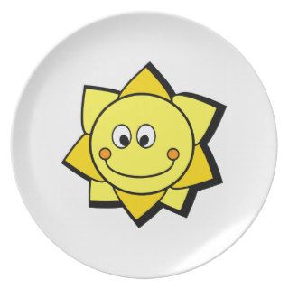 Happy Cartoon Yellow and Orange Sun Dinner Plate