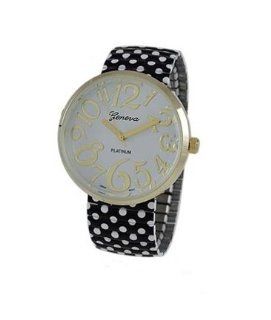 Geneva Platinum 12925912 Women's Polka Dot Print Stretch Bracelet Watch  BLACK/WHITE Watches