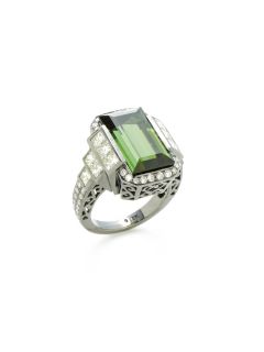Baguette Cut Green Tourmaline & Diamond Ring by Amrapali