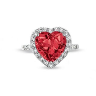 clearance lab created heart shaped ruby frame ring in 10k white gold