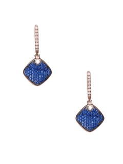 Blue CZ Tilted Cushion Drop Earrings by Genevive Jewelry