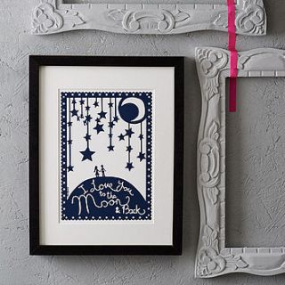 'love you to the moon' papercut or print by mimi & mae