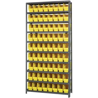 Quantum Storage Complete Shelving System with 6in. Bins — 36in.W x 12in.D x 75in.H, 72 bins (11 5/8in.L x 4 1/8in.W x 6in.H each), Yellow, Model# 1275-201YL  Single Side Bin Units
