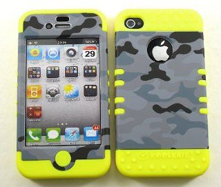 3 IN 1 HYBRID SILICONE COVER FOR APPLE IPHONE 4 4S HARD CASE SOFT YELLOW RUBBER SKIN CAMO YE TE487 KOOL KASE ROCKER CELL PHONE ACCESSORY EXCLUSIVE BY MANDMWIRELESS Cell Phones & Accessories