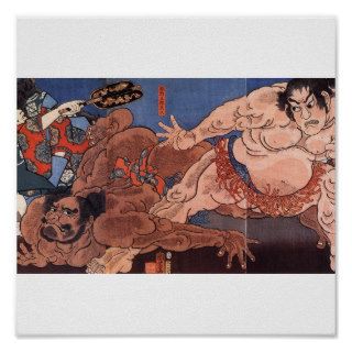 Sumo Wrestlers, Japanese Painting c. 1800's Posters