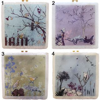 warbler and dandelion decorative marble tile by littlebirdydesigns