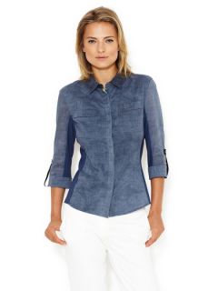 Val Pointed Collar Combo Shirt by Elie Tahari