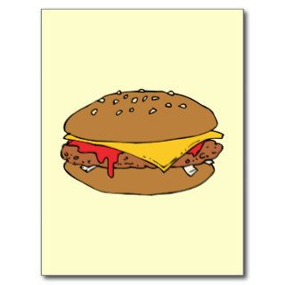 Cheeseburger Junk Snack Food Cartoon Art Postcards