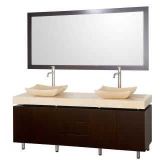 Wyndham Collection Malibu 72 in x 22 in Espresso Vessel Double Sink Bathroom Vanity with Natural Marble Top