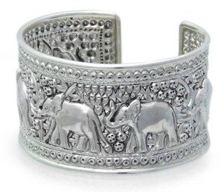 Sterling silver cuff bracelet, 'Elephant Parade'   Artisan Crafted Sterling Silver Cuff Bracelet Jewelry