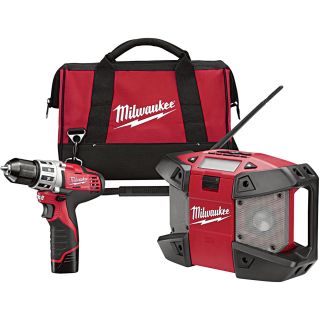 Milwaukee M12 Cordless Combo 3/8in. Drill/Driver and Radio Kit, Model# 2492-22  Combination Power Tool Kits
