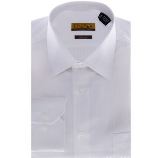 Men's White Tonal Striped Dress Shirt Dress Shirts