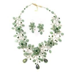 Handmade Thai Jade/Adventurine/Freshwater pearl Floral Jewelry Set Jewelry Sets