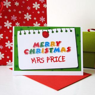 personalised teacher christmas card by mrs l cards