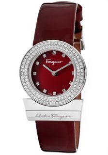 Salvatore Ferragamo F56SBQ9906IS006 DS  Watches,Womens Gancino White Diamond (0.91 ctw) Burgundy Genuine Patent Leather, Luxury Salvatore Ferragamo Quartz Watches