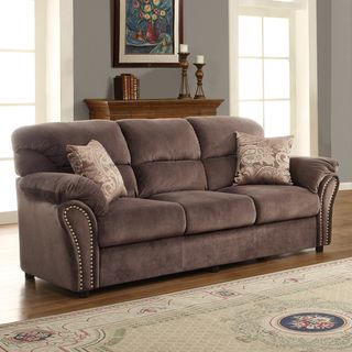 Evette Chocolate Microfiber Sofa with Two Pillows Sofas & Loveseats