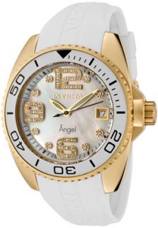 Invicta 1061  Watches,Womens Angel White Crystal White Mother of Pearl Dial White Rubber, Casual Invicta Quartz Watches