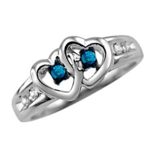 Enhanced Blue and White Diamond Accent Double Heart Promise Ring in